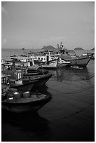 Fishing boats at dusk, Con Son. Con Dao Islands, Vietnam ( black and white)