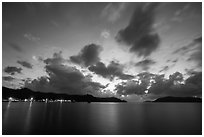 Con Son lights and tropical clouds at dawn. Con Dao Islands, Vietnam ( black and white)