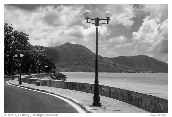 Seafront promenade, Con Son. Con Dao Islands, Vietnam (black and white)