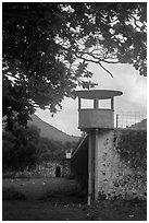 Prison wall and tower, Con Son. Con Dao Islands, Vietnam ( black and white)