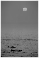 Sunrise and boats, Dong Hoi. Vietnam (black and white)