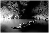 Boat inside the cave, Phong Nha Cave. Vietnam ( black and white)