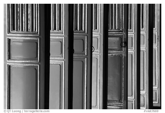 Red doors of the shrine inside the Minh Mang Mausoleum. Hue, Vietnam