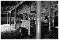 Main room of the temple inside the Minh Mang Mausoleum. Hue, Vietnam (black and white)