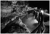 Ngoc Tuyen River flowing through Nhi Thanh Cave. Lang Son, Northest Vietnam (black and white)