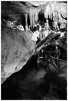 Tourist in Nhi Thanh Cave. Lang Son, Northest Vietnam (black and white)