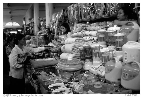 Dong Kinh Market, with its goods imported from nearby China. Lang Son, Northest Vietnam (black and white)