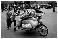 Bicyle loaded with goods at the border crossing with China at Dong Dang. Lang Son, Northest Vietnam (black and white)