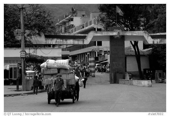 Border crossing into China at Dong Dang. Lang Son, Northest Vietnam (black and white)