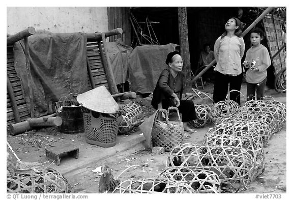 Live poultry for sale, That Khe market. Northest Vietnam (black and white)