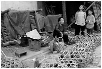 Live poultry for sale, That Khe market. Northest Vietnam (black and white)