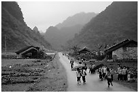 Children returning from school, Ma Phuoc Pass area. Northeast Vietnam (black and white)