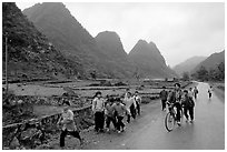 Children returning from school, Ma Phuoc Pass area. Northeast Vietnam (black and white)