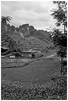 Cultures, homes, and peaks, Ma Phuoc Pass area. Northeast Vietnam ( black and white)