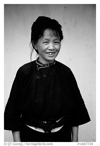 Woman of the Nung hill tribe in traditional dress. Northeast Vietnam (black and white)