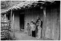 Family outside their home. Northeast Vietnam ( black and white)