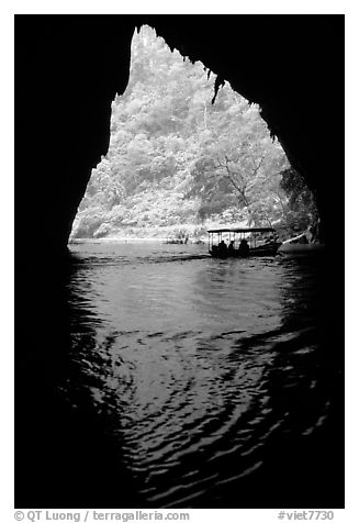 The Nang River passes through a cave. Northeast Vietnam (black and white)