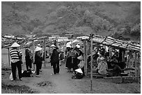 Market set in the fields near Ba Be Lake. Northeast Vietnam (black and white)