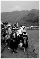 Outdoor Market set in the fields near Ba Be Lake. Northeast Vietnam (black and white)