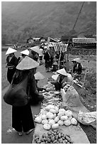 Vegetables for sale at an outdoor market near Ba Be Lake. Northeast Vietnam (black and white)