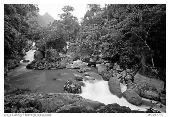 Dau Dang cascades of the Nang River. Northeast Vietnam (black and white)
