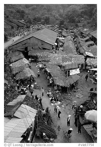 View of the market, Cho Ra. Northeast Vietnam (black and white)