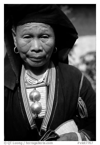 Elderly tribewoman, near Mai Chau. Vietnam (black and white)