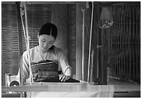 Thai woman weaving, Ban Lac. Northwest Vietnam (black and white)