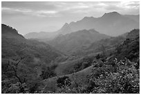 Lush mountain scenery between Moc Chau and Yeu Chau. Northwest Vietnam (black and white)