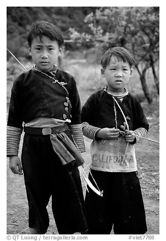 Two Hmong boys, Xa Linh. Northwest Vietnam (black and white)