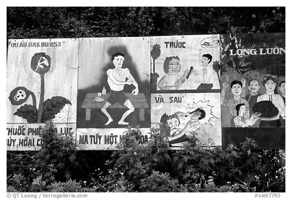 Government educational paintings, near Yen Chau. Northwest Vietnam (black and white)