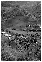 Village, between Yeu Chau and Son La. Northwest Vietnam (black and white)