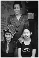 Three generations of thai women, near Son La. Northwest Vietnam (black and white)