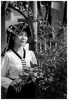 Young Thai woman in traditional dress, Son La. Vietnam (black and white)