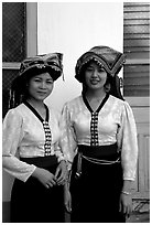 Two thai women in traditional dress, Son La. Northwest Vietnam (black and white)