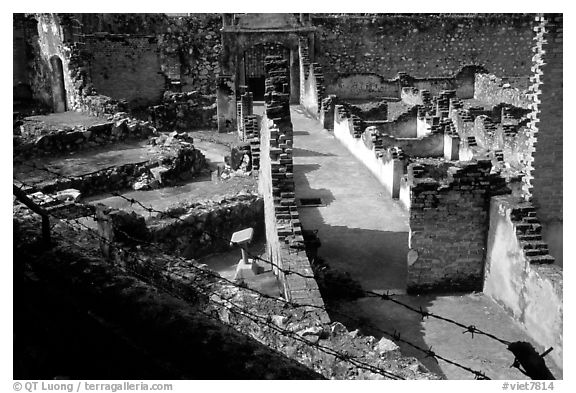 Ruins of the colonia prison cells, Son La. Northwest Vietnam (black and white)