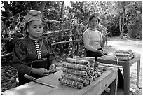 Roadside food vending, between Son La and Tuan Chau. Northwest Vietnam ( black and white)