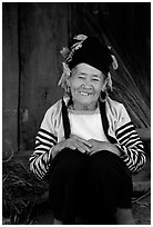 Elderly Dzao ethnic minority women, Tuan Chau. Vietnam (black and white)