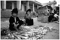 Thai women selling bamboo shoots, Tuan Giao. Northwest Vietnam ( black and white)