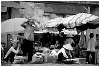 Montagnard women in market, Tam Duong. Northwest Vietnam (black and white)