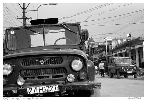 Russian Jeeps, Tam Duong. Northwest Vietnam (black and white)