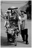 Street vendor uses his bicycle as a shop, Tam Duong. Northwest Vietnam (black and white)