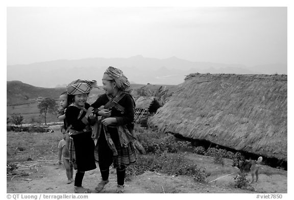 Hmong children and village, near Tam Duong. Northwest Vietnam