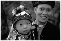 Child and woman of the Black Dzao minority, between Tam Duong and Sapa. Northwest Vietnam (black and white)