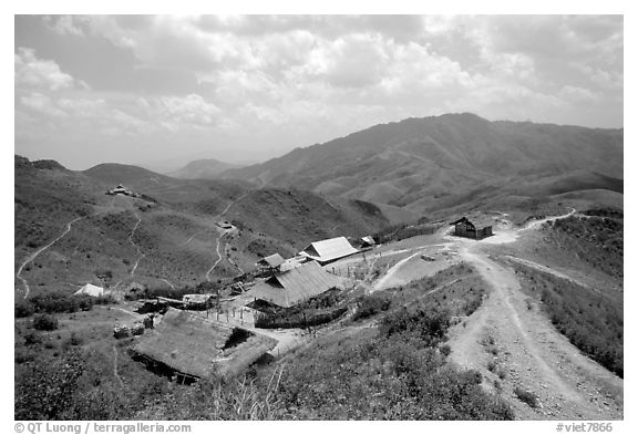 Hamlet near the pass between Son La and Lai Chau. Northwest Vietnam (black and white)