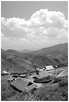 Hamlet near the pass between Son La and Lai Chau. Northwest Vietnam (black and white)