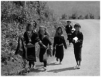 Hmong kids returning from school, near Lai Chau. Northwest Vietnam (black and white)