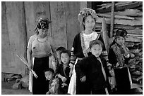 Hmong family near Lai Chau. Northwest Vietnam (black and white)