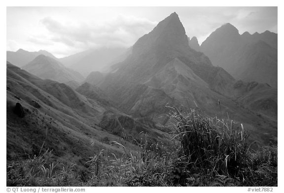 View from the Tram Ton Pass near Sapa. Sapa, Vietnam (black and white)