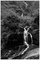 Silver Falls and bridge near Sapa. Sapa, Vietnam (black and white)